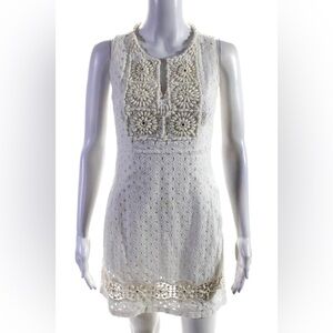 CALYPSO ST. BARTH White Beaded V-Neck Sleeveless Shift Dress Size XS